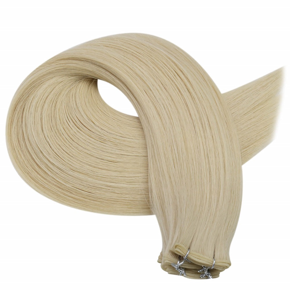 platinum blonde sew in weft hair extenions virgin human hair