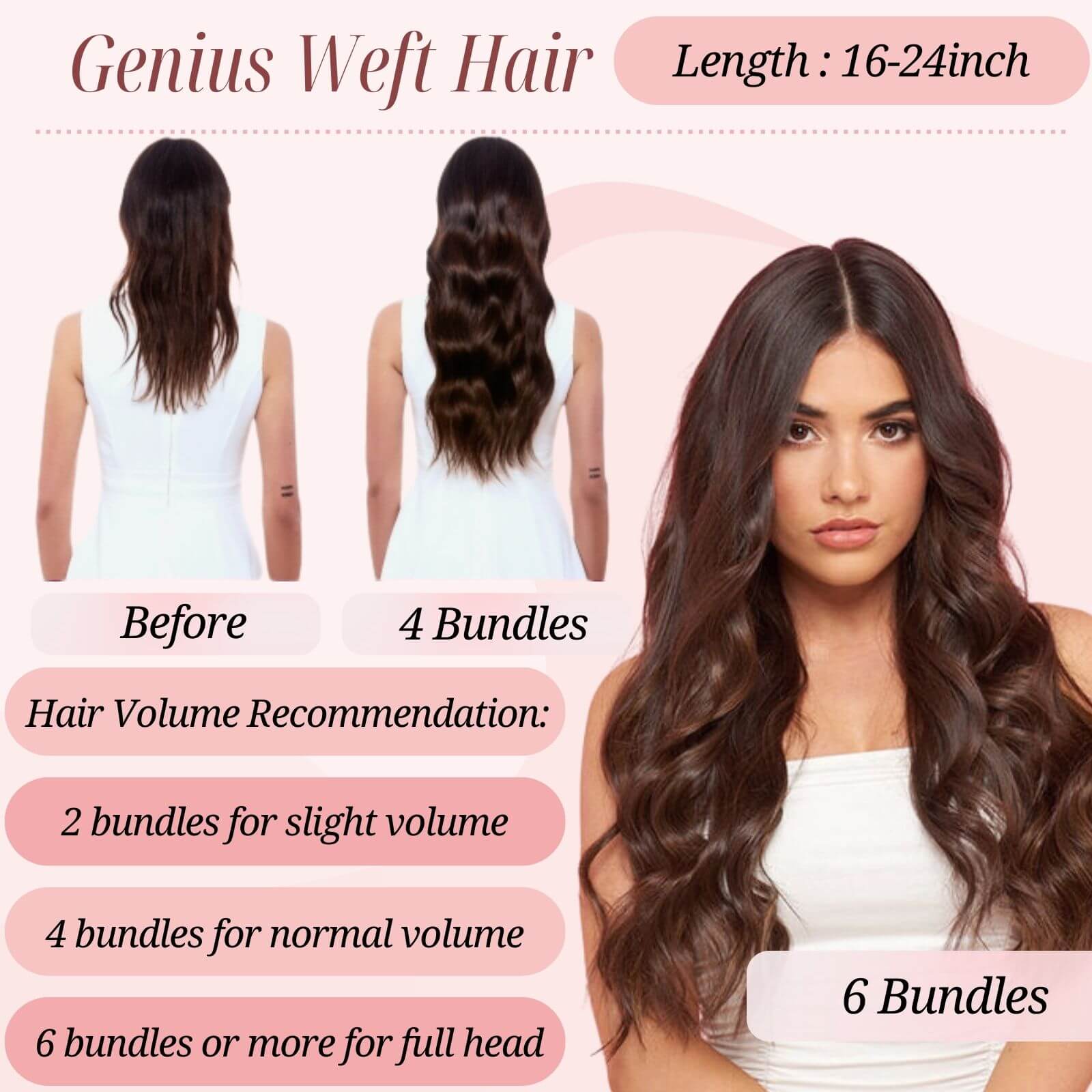 6 bundles of genius weft for the whole head