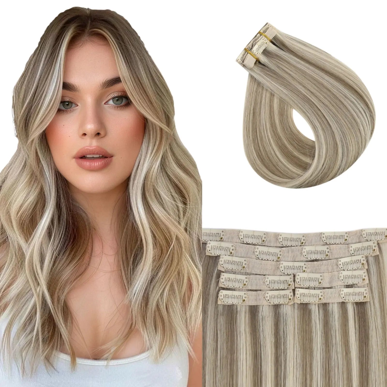 Beige Blonde Highlighted clip hair extensions