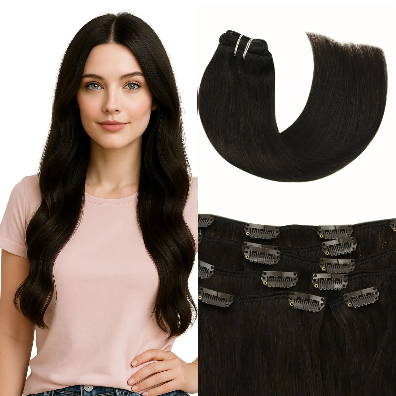 7pcs Classical Clip in Remy Human Hair Extensions Dark Brown