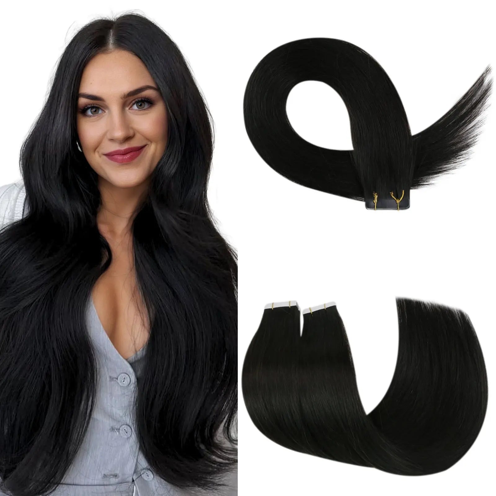 jet black tape in hair extensions