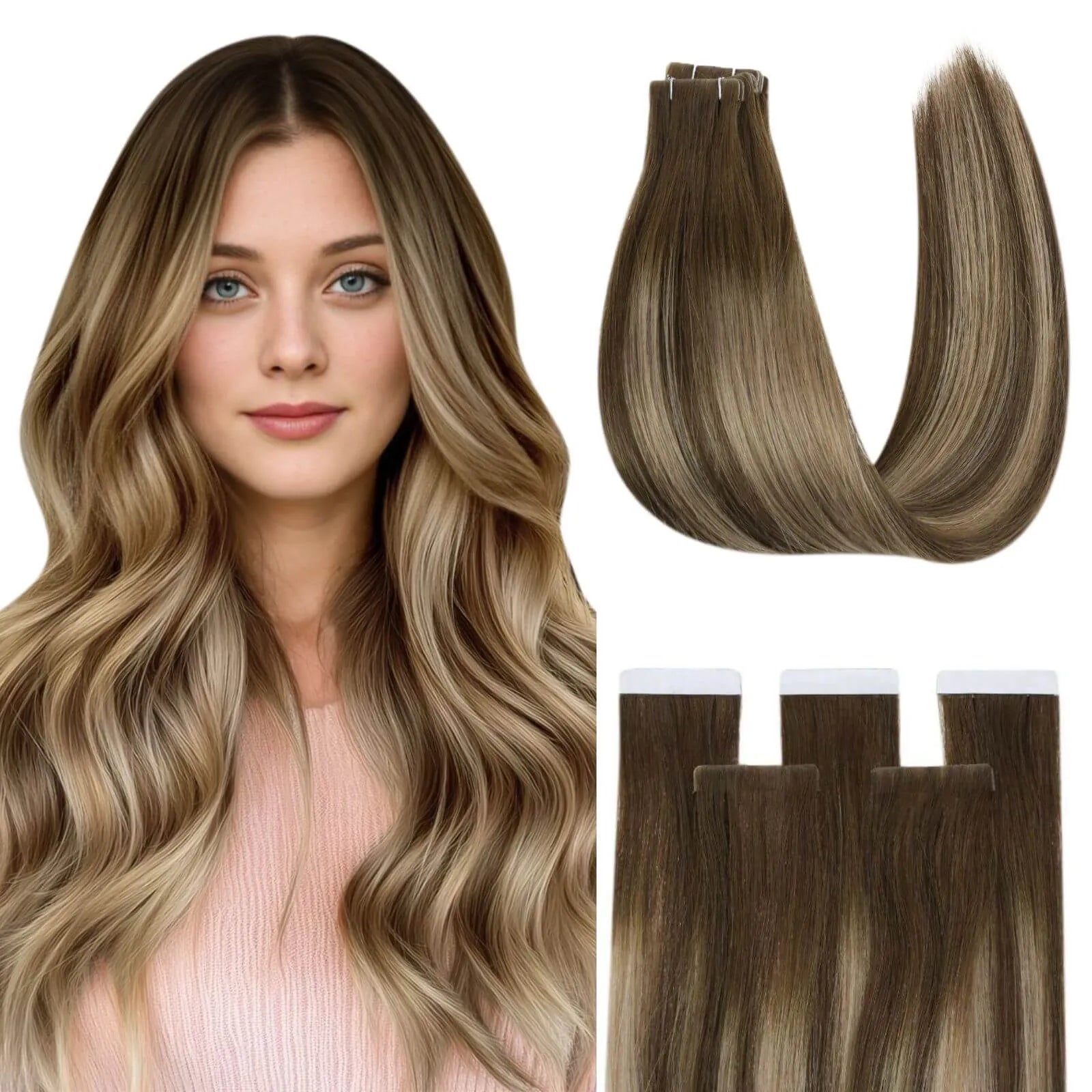 seamless tape in hair extensions dark brown balayage