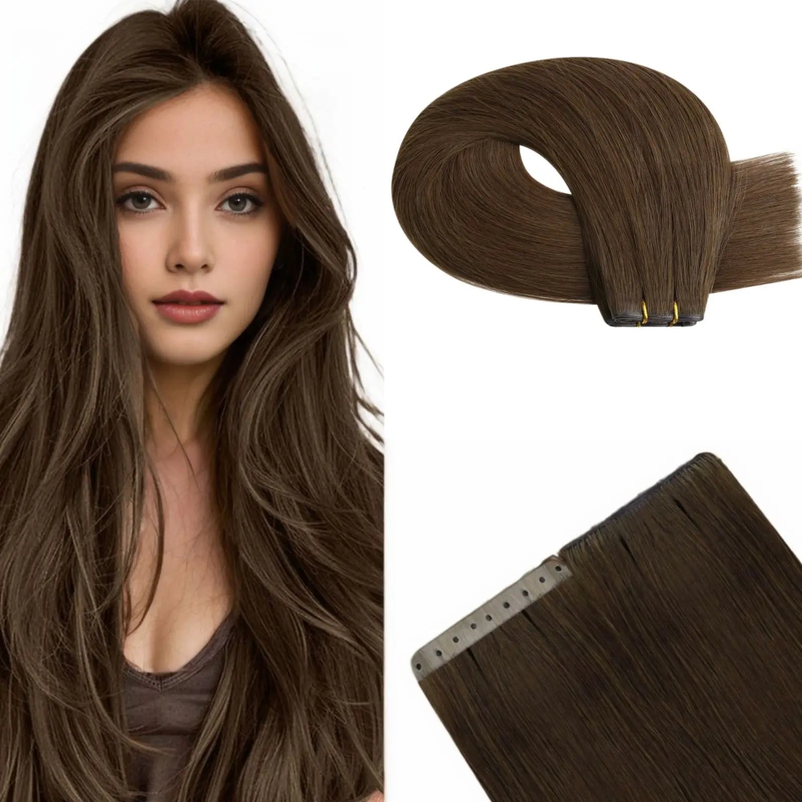 brown virgin human hair pu hole flat weft for women