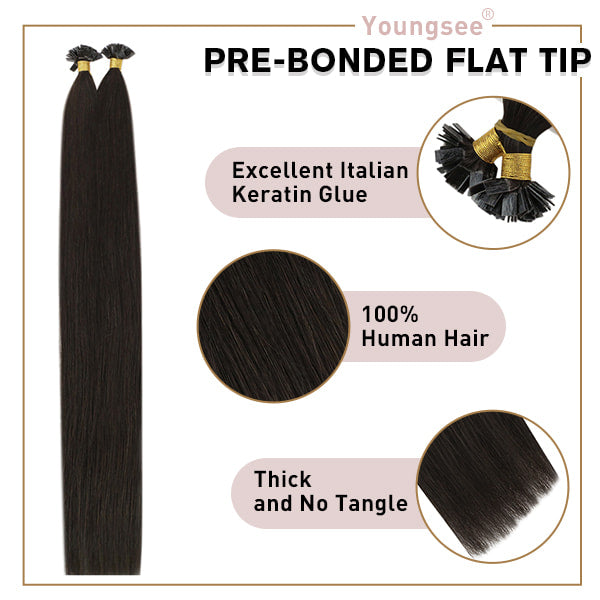 Flat Tip Keratin Protein Human Hair Extensions Dark Brown