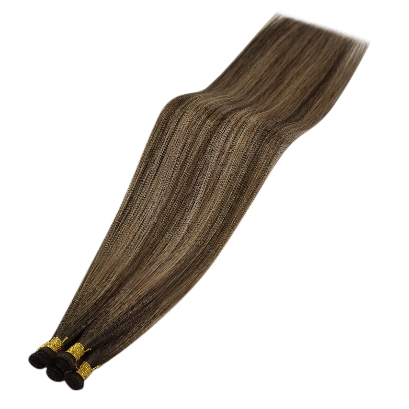 Hand-tied Weft Virgin Hair Extensions No Tangle Balayage Dark Brown With Blonde