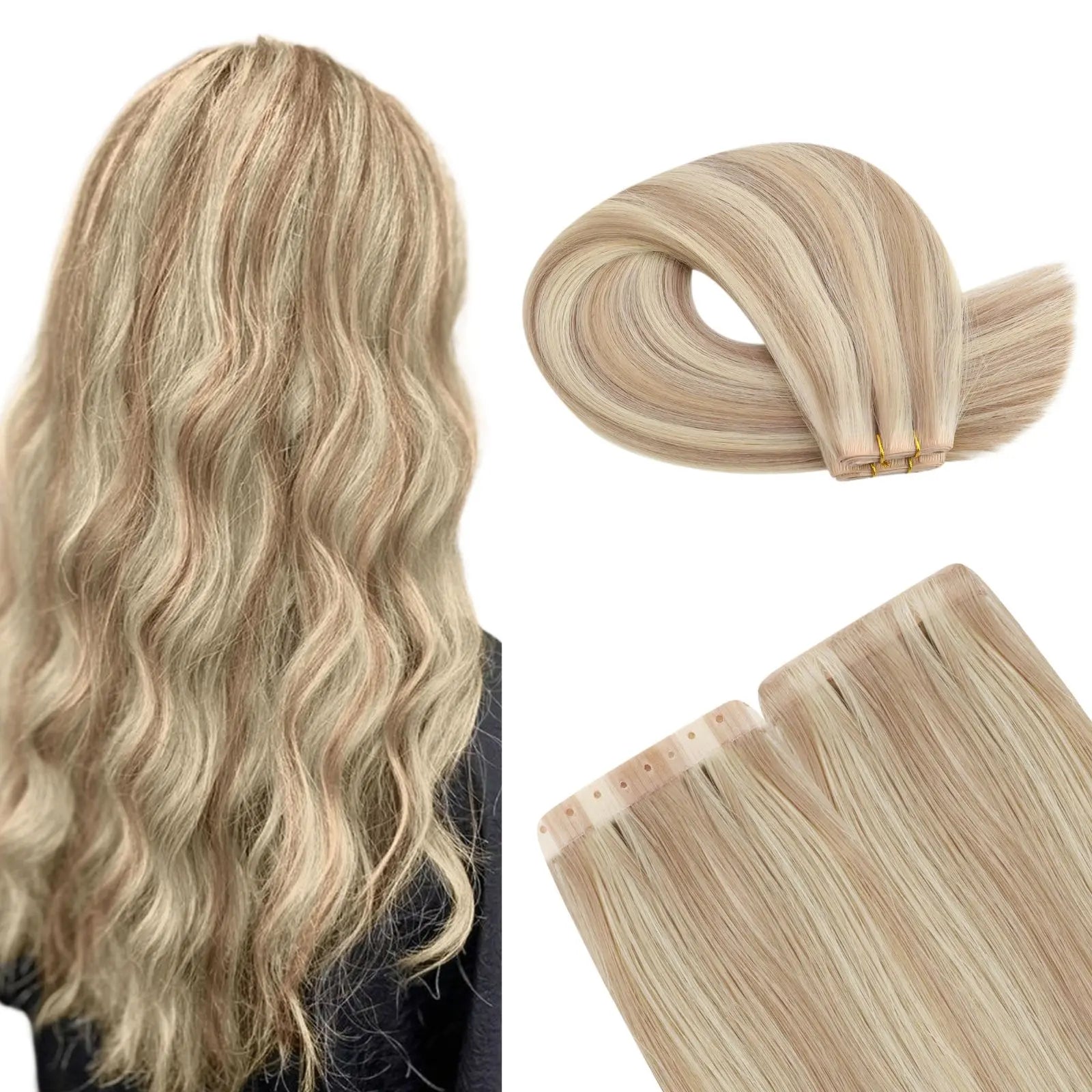 Highlight Blonde pu hole weft hair extensions
