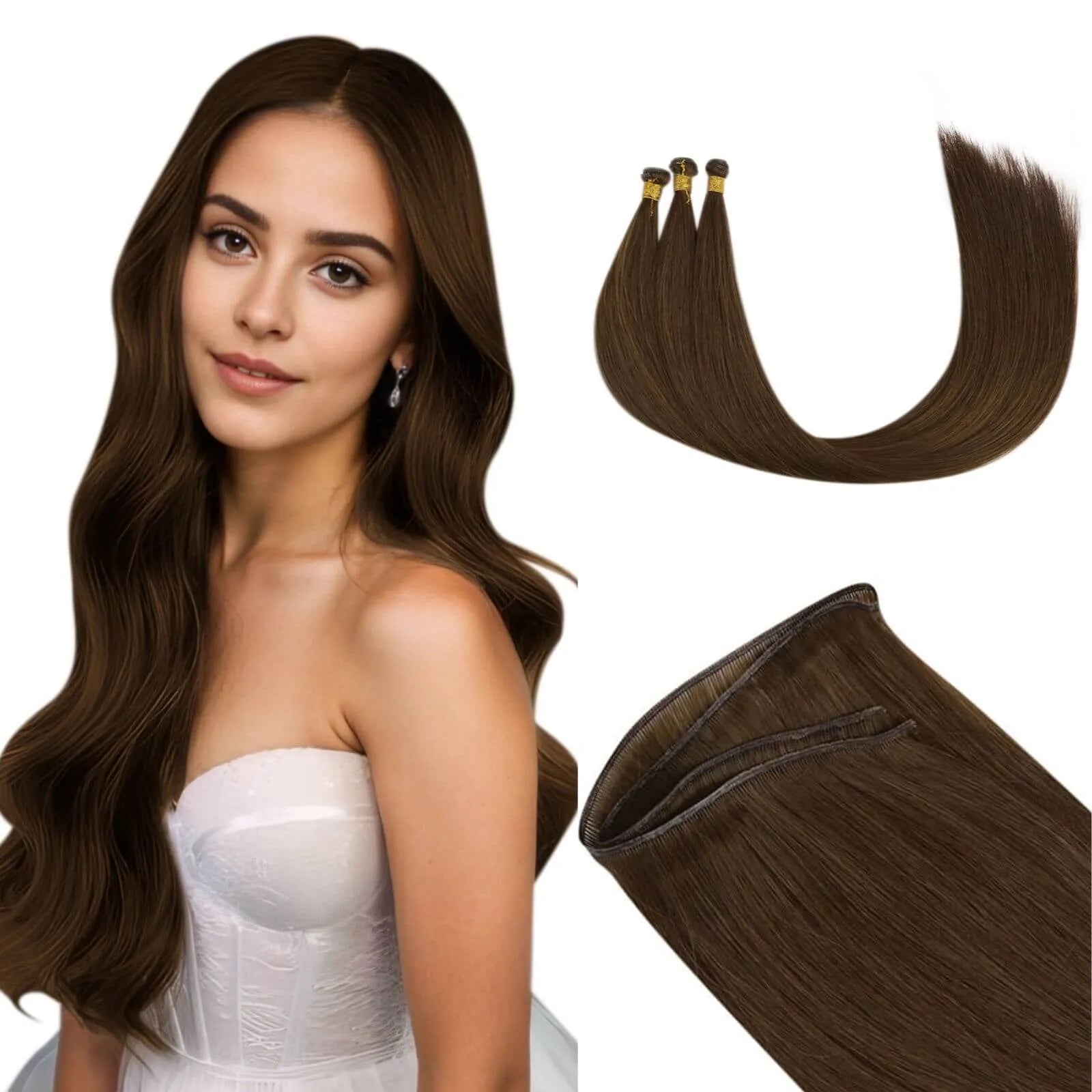 light Brown human hair bundles seamless sew in weft hair