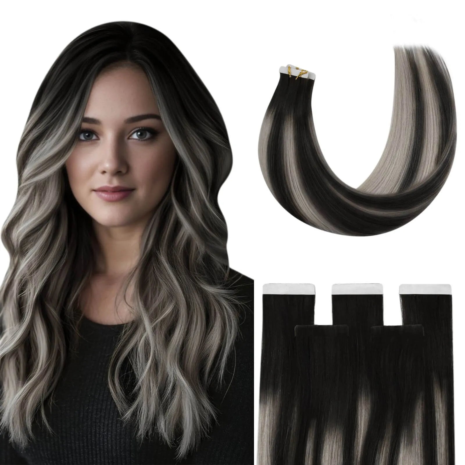 highqualityvirgininjectiontapeinblackhumanhair1b-silver-1b