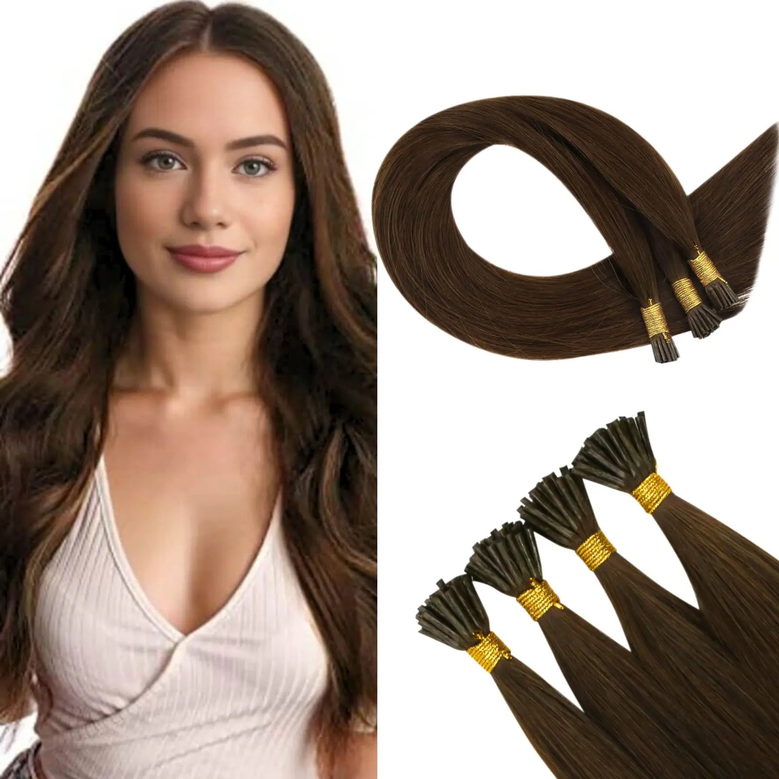 Virgin I Tip Hair Extensions For Thin Hair Pre-Bonded Hair Extensions Light Brow
