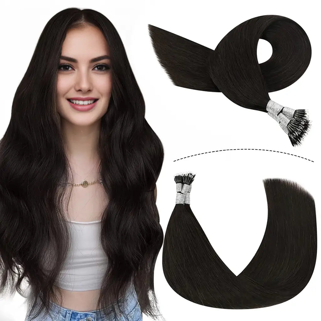Darkest brown nano ring hair extensions