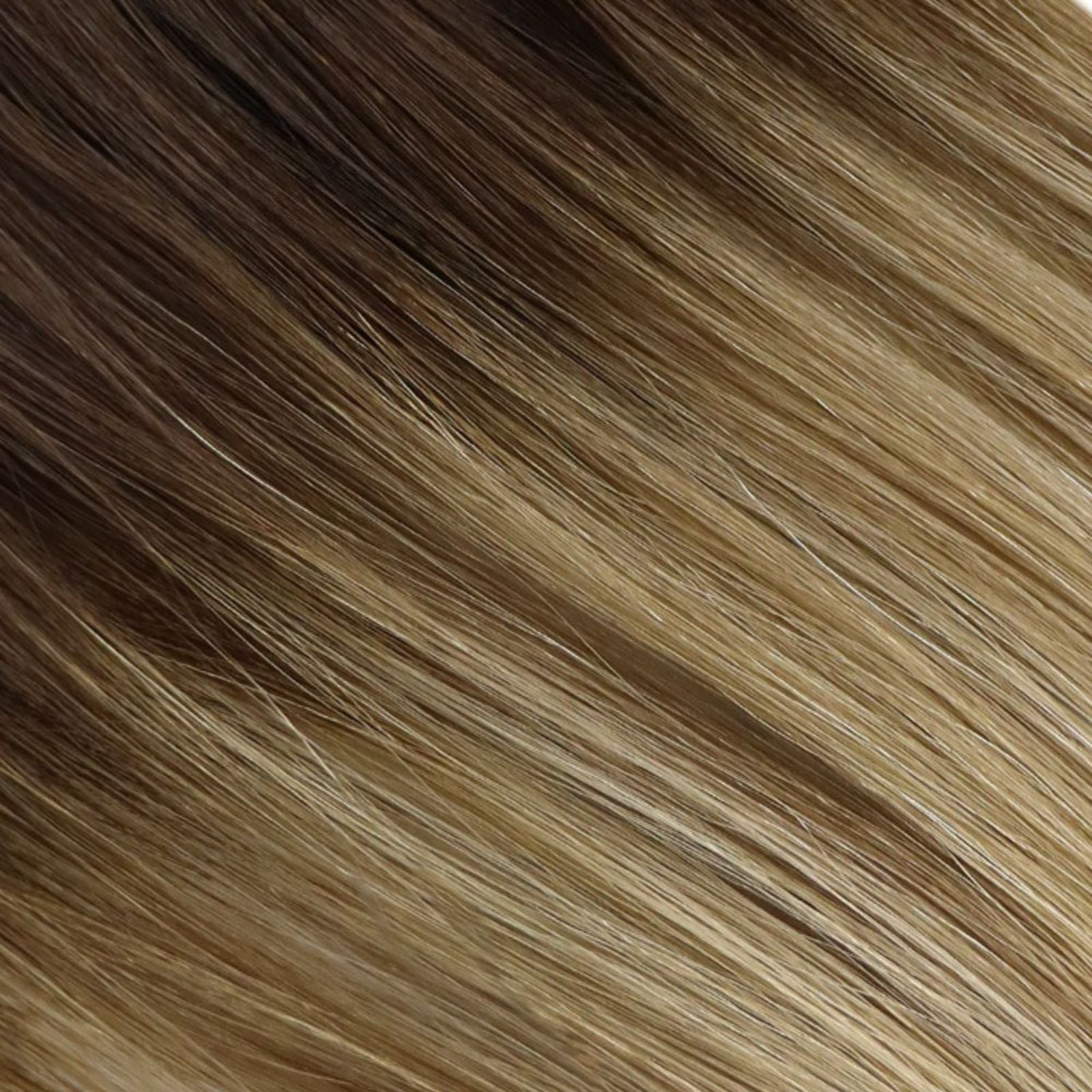 PU Hole Flat Weft Extensions Virgin Human Hair Bronde Brown Balayage