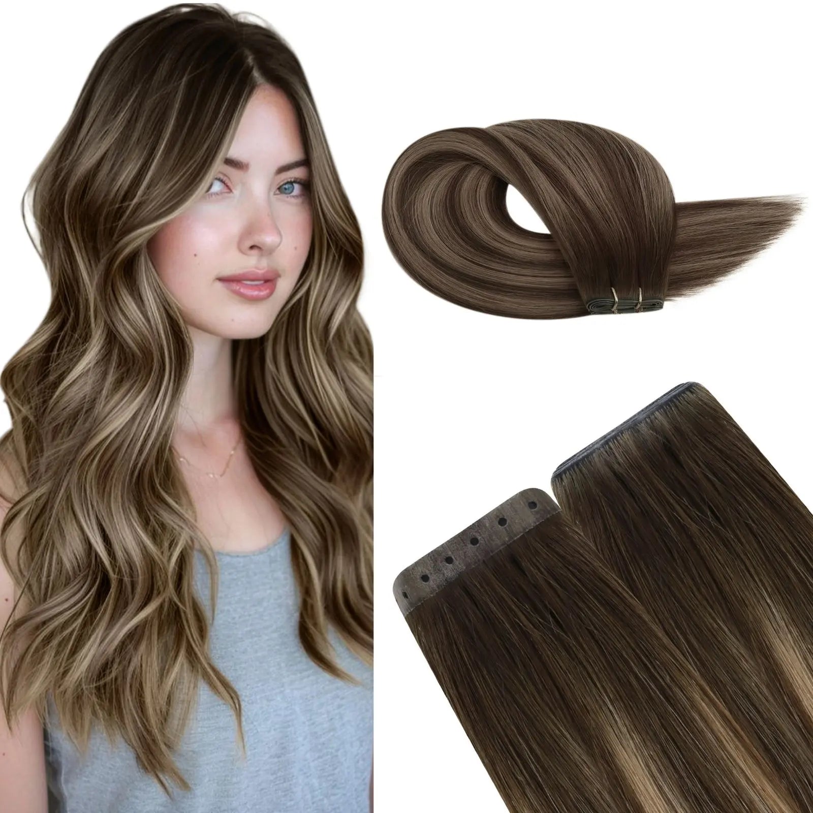 PU Hole Flat Weft Extensions balayage color