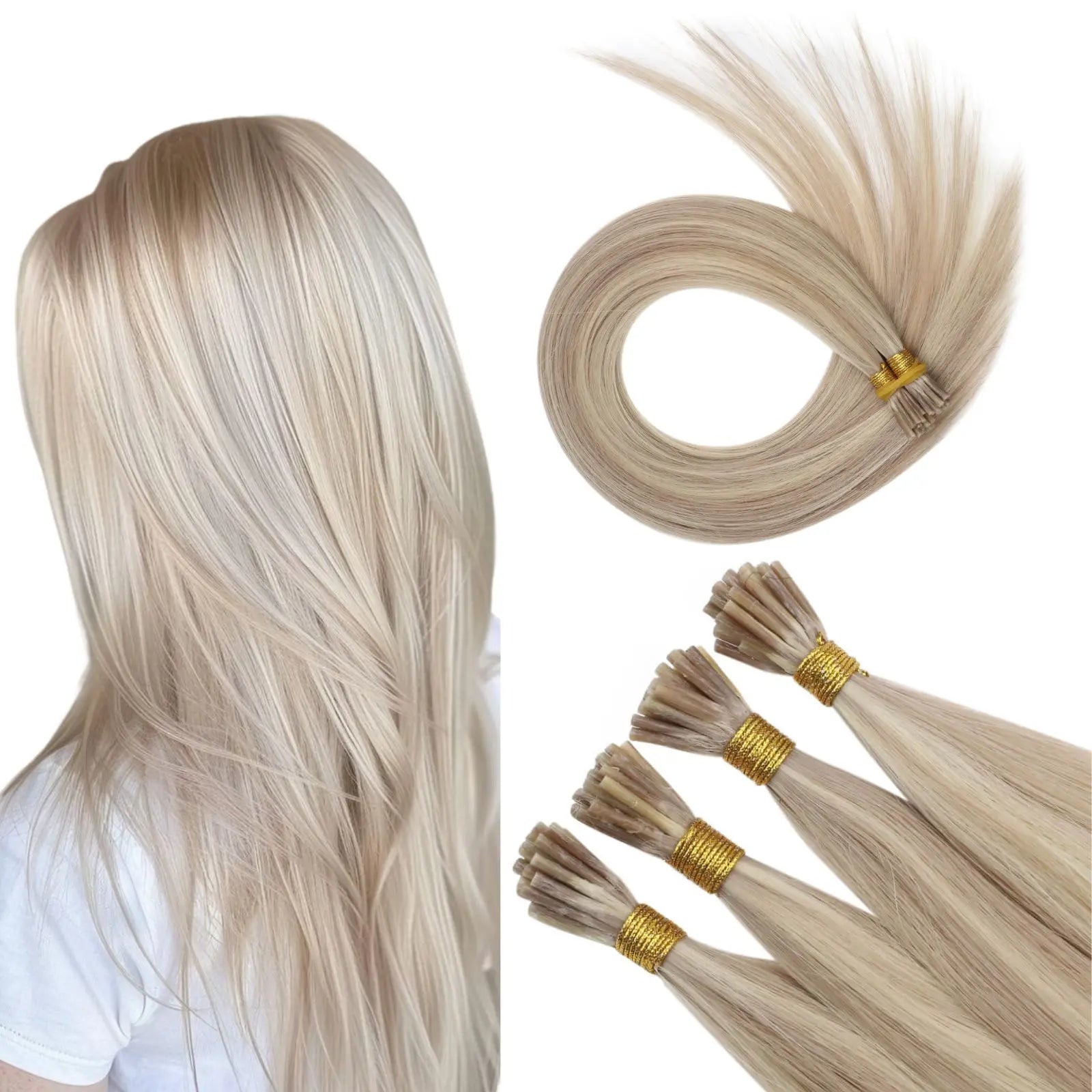 Virgin I Tip Hair Extensions Real Human Hair Soft Strawberry Blonde