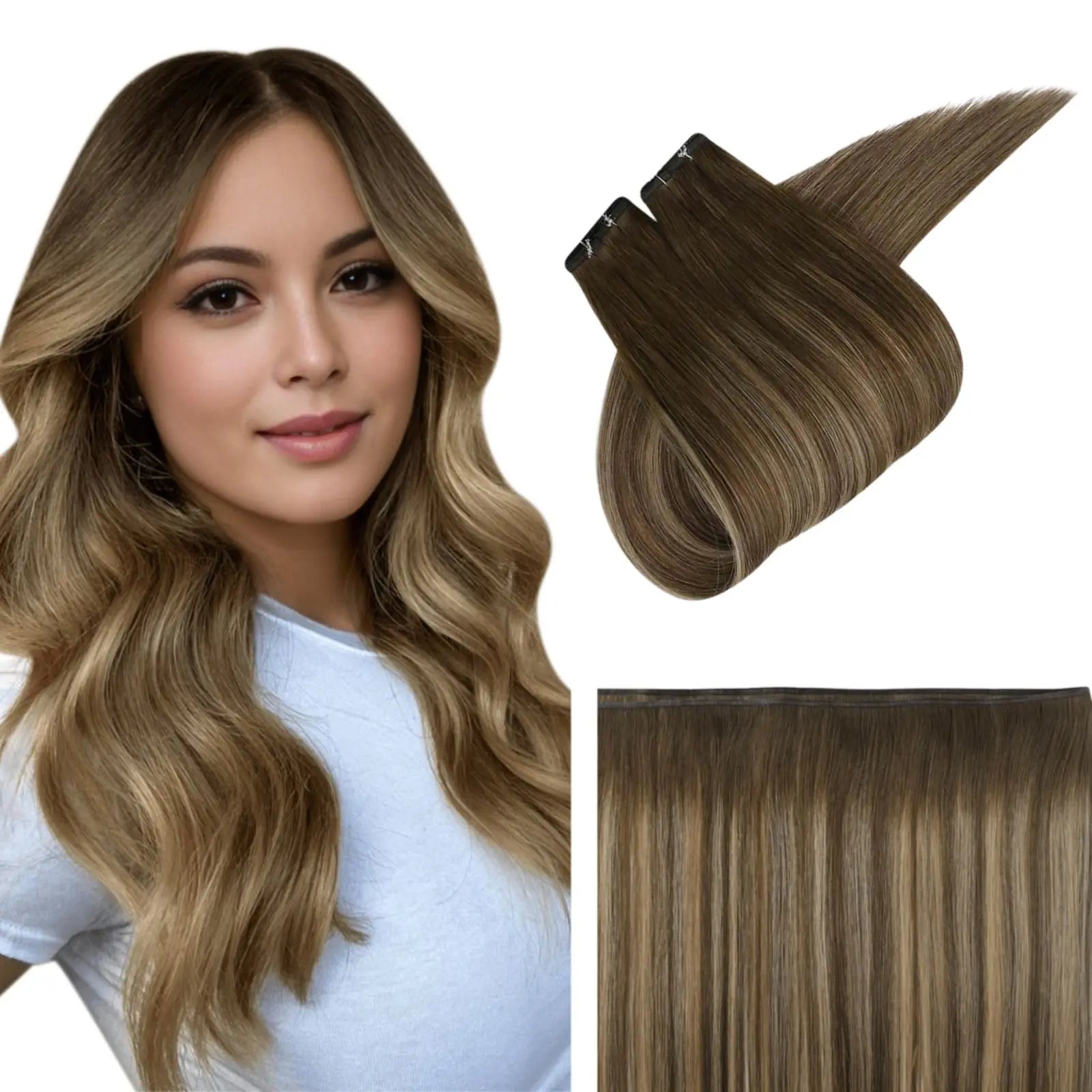 Silk_Weft_Hair_Extensions_Virgin_Human_Hair_Balayage_Earthy_Brown_with_Blonde
