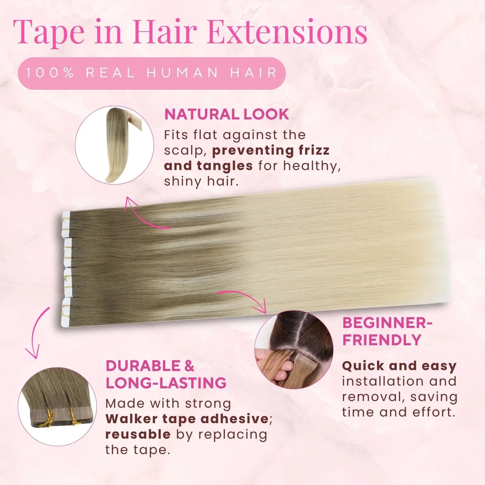 balayage blonde with brown tape ins