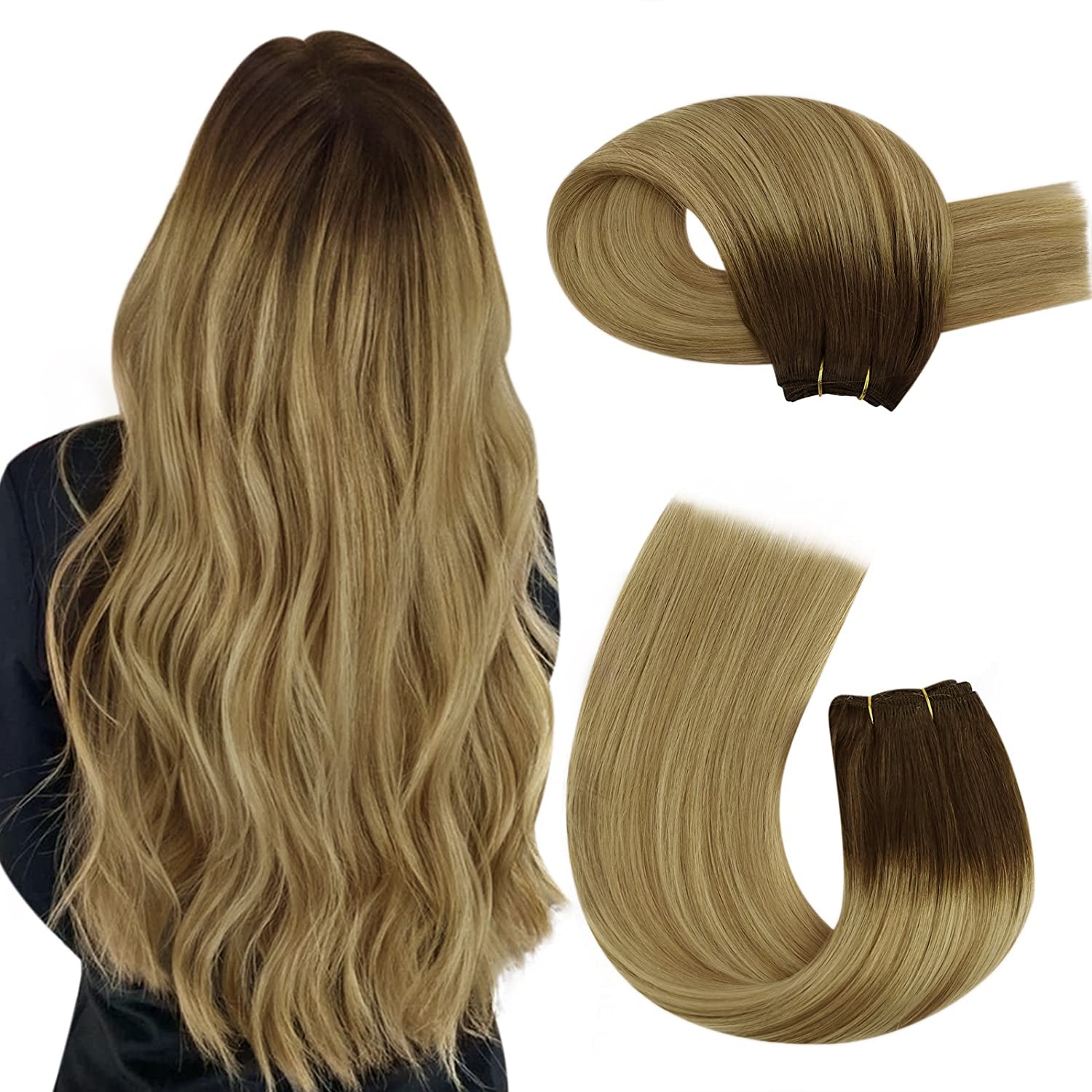 Virgin Sew in Weft Hair Extensions Balayage Brown Mixed Blonde