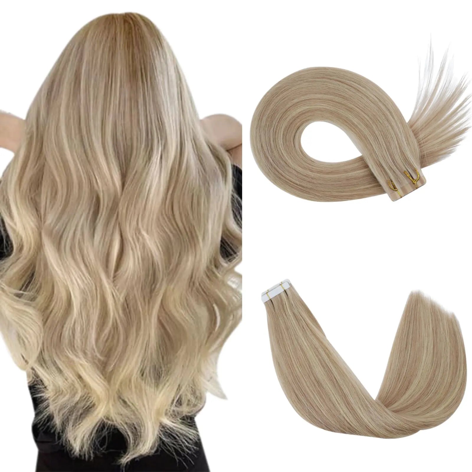 pink blonde highlighted tape in hair extensions