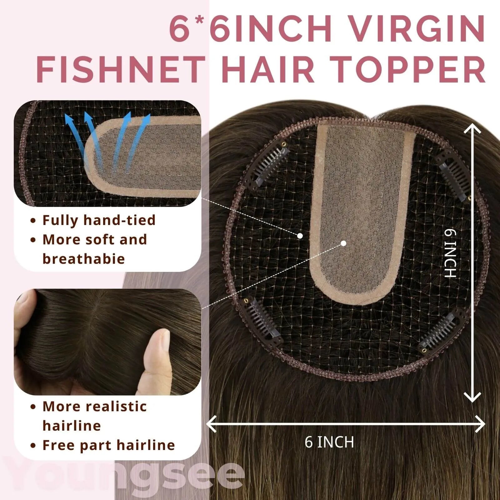 fishnet hair topper balayage dark brown