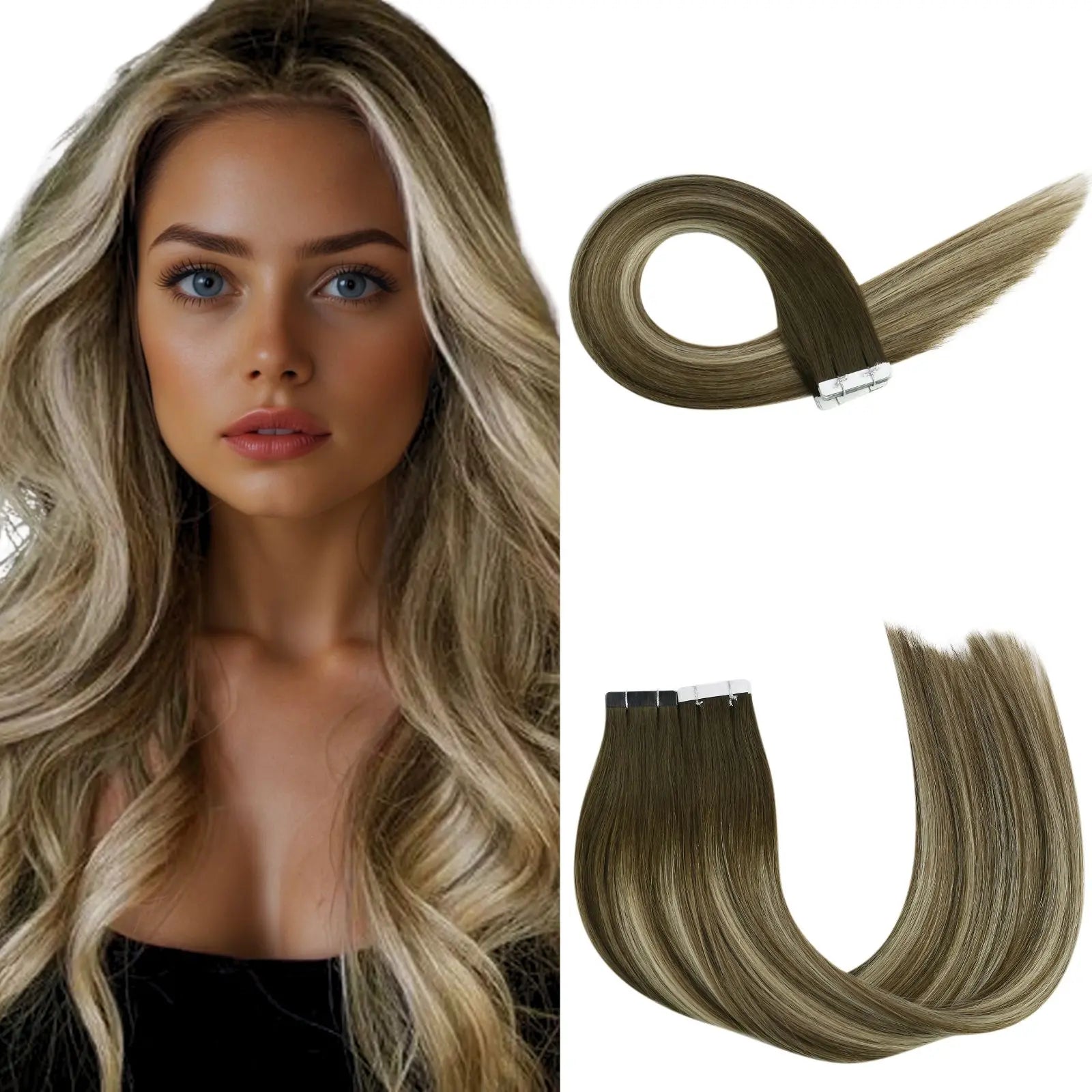 balayage mocha brown tape in hair extensions