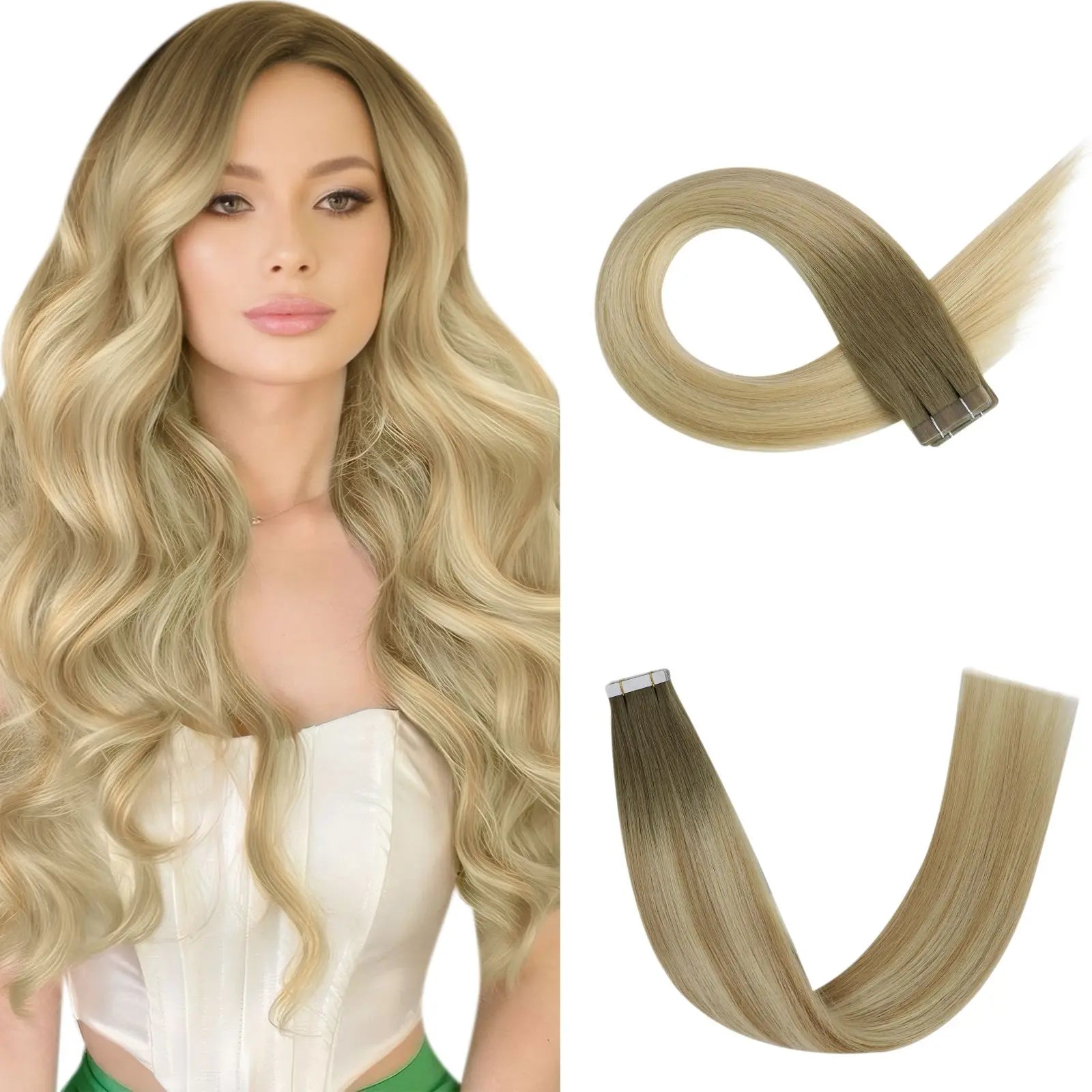 tape in hair extensions balayage brown with blonde