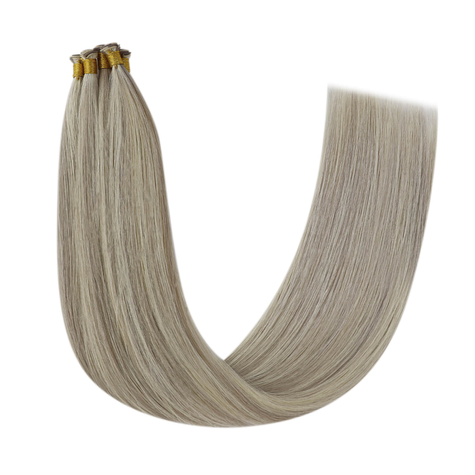 Youngseehand tied weft extensions virgin human hair extensions ash blonde