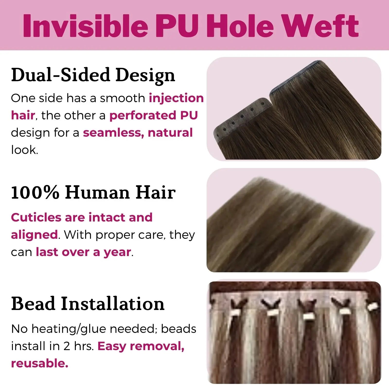 Youngsee Hole pu weft virgin hair extensions