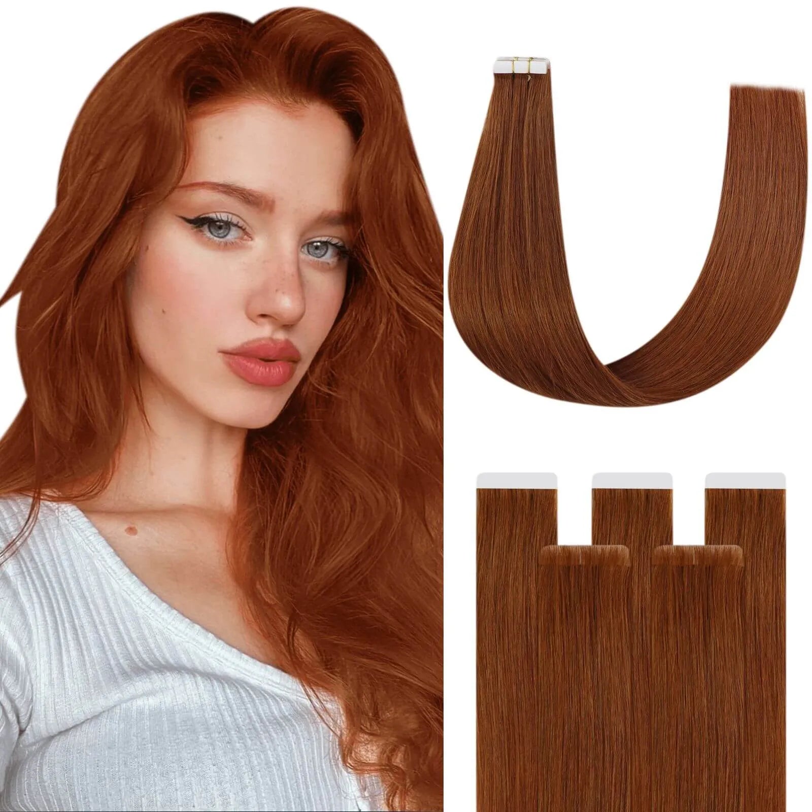 Youngsee invisible tape in hair extensions copper red