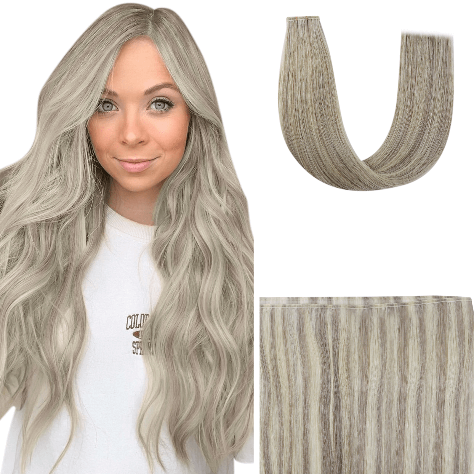 Youngsee flat silk weft extensions virgin human hair extensions ash