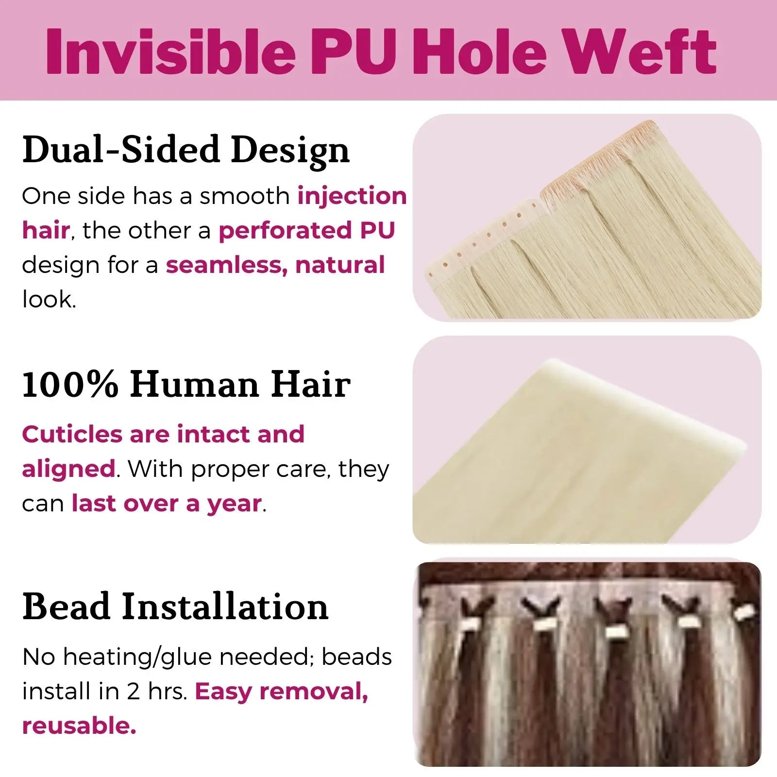 Youngsee invisible virgin hair weft extensions hole weft