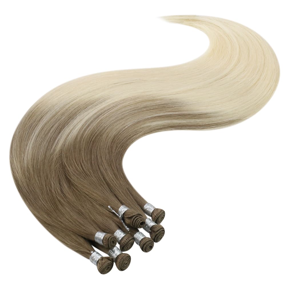 Hand-tied Weft Human Hair Extensions Balayage Brown To Blonde