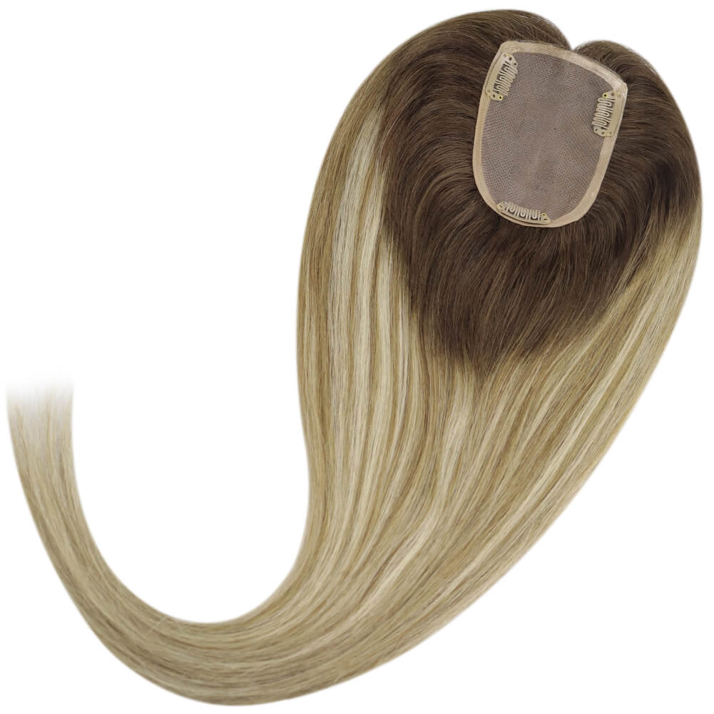 Topper Hair Pieces Balayage Ombre Brown with Blonde #3/8/22-3*5 inch |Youngsee