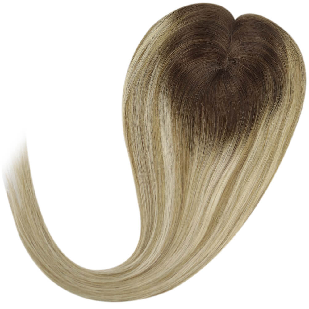 Topper Hair Pieces Balayage Ombre Brown with Blonde #3/8/22-3*5 inch |Youngsee