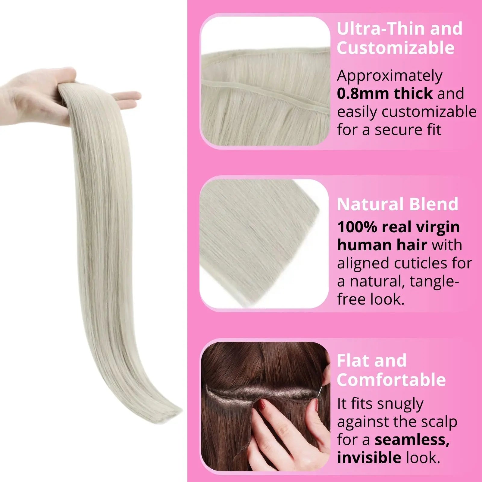 flat silk weft hair extensions 0.8mm thick