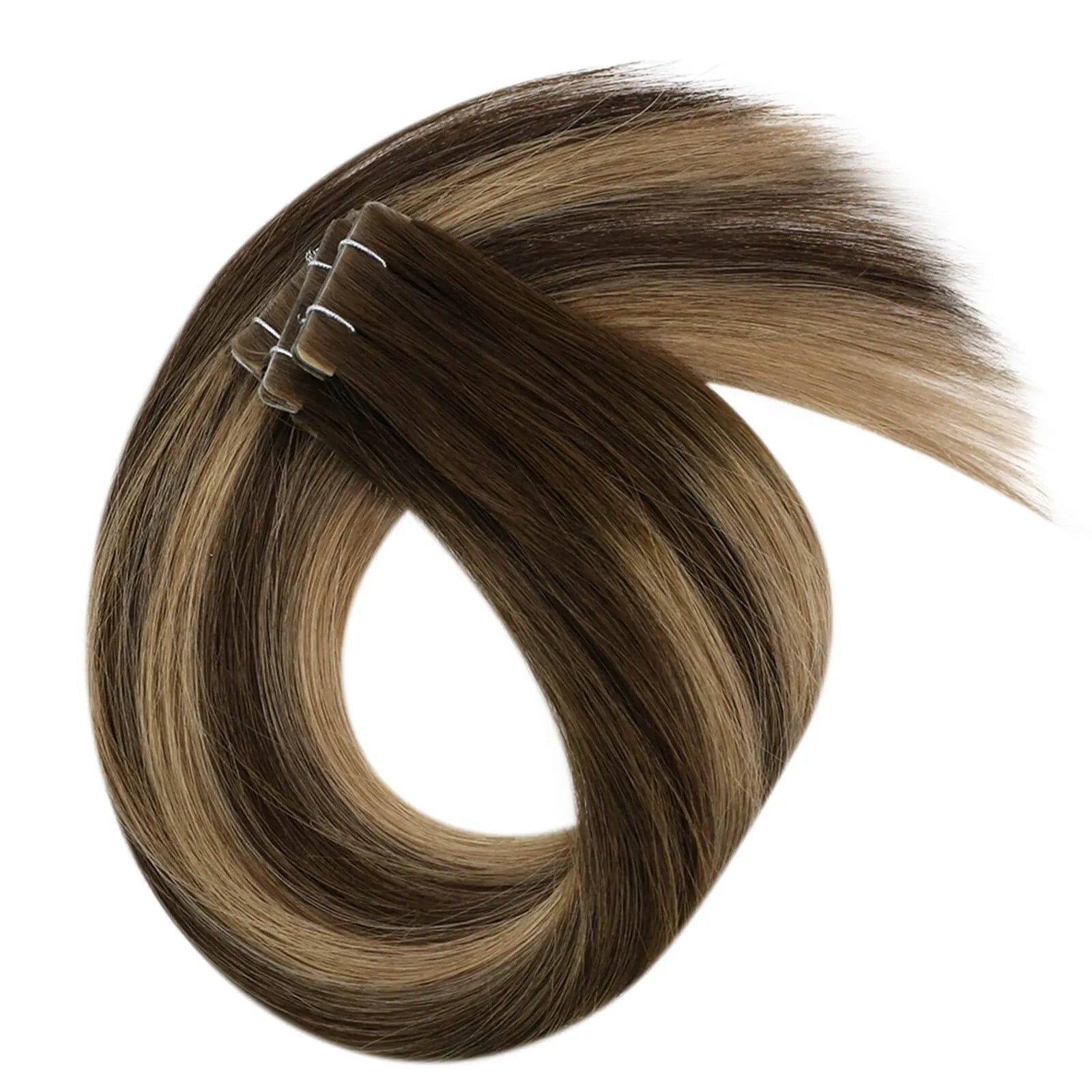 Injection Tape in Hair Extensions Virgin Human Hair Balayage Sunkissed Brown
