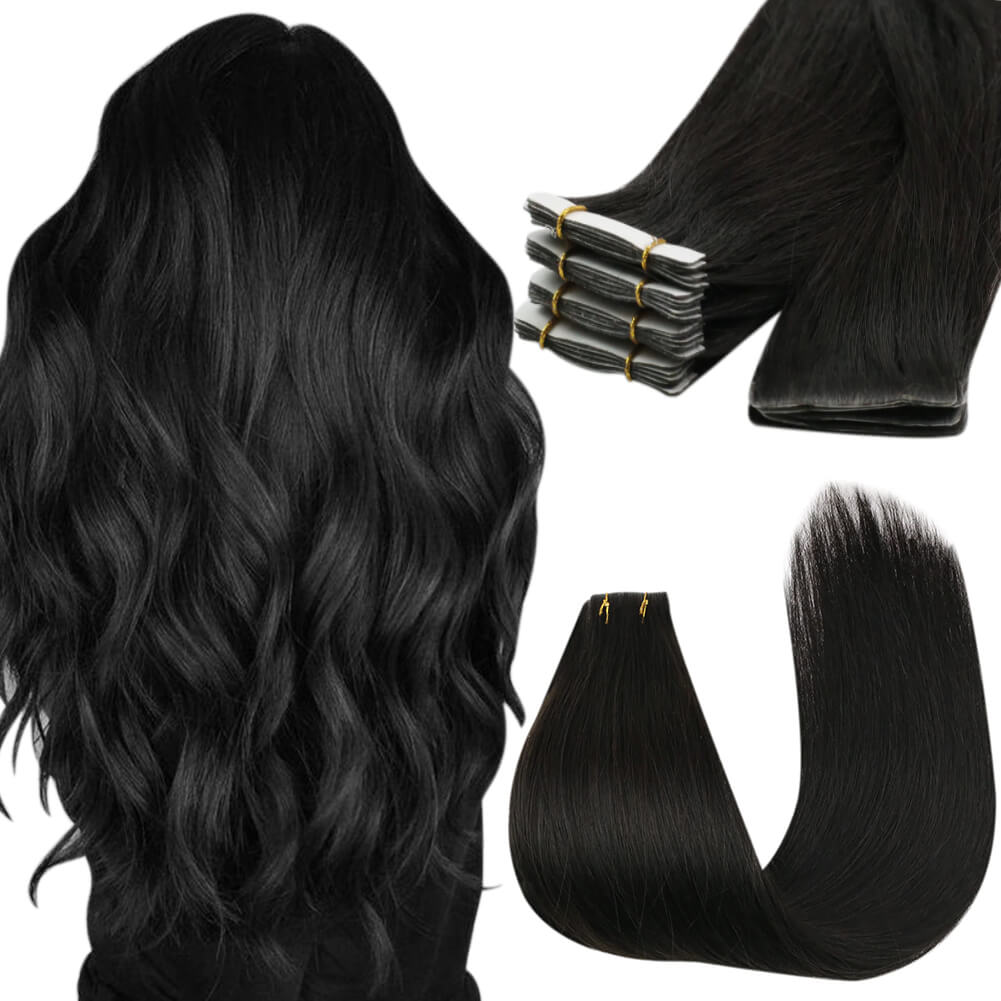 Invisible Seamless Tape in Virgin Human Hair Extensions Off Black