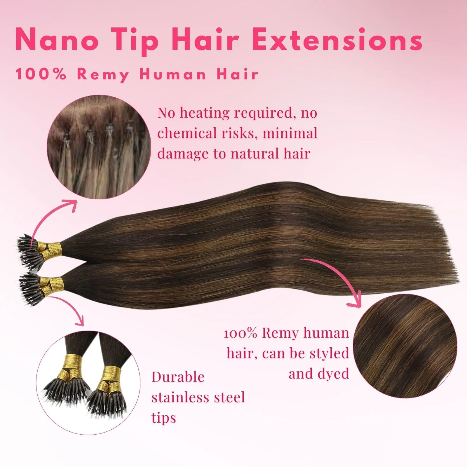 100% remy human hair extensions nano tip jhair