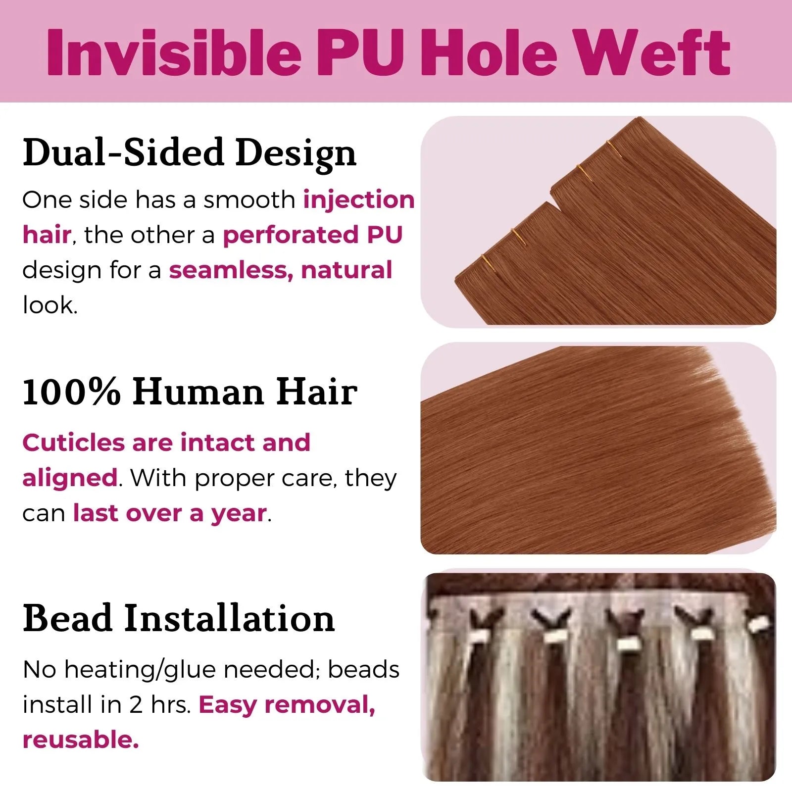 invisible pu hole weft hair extensions