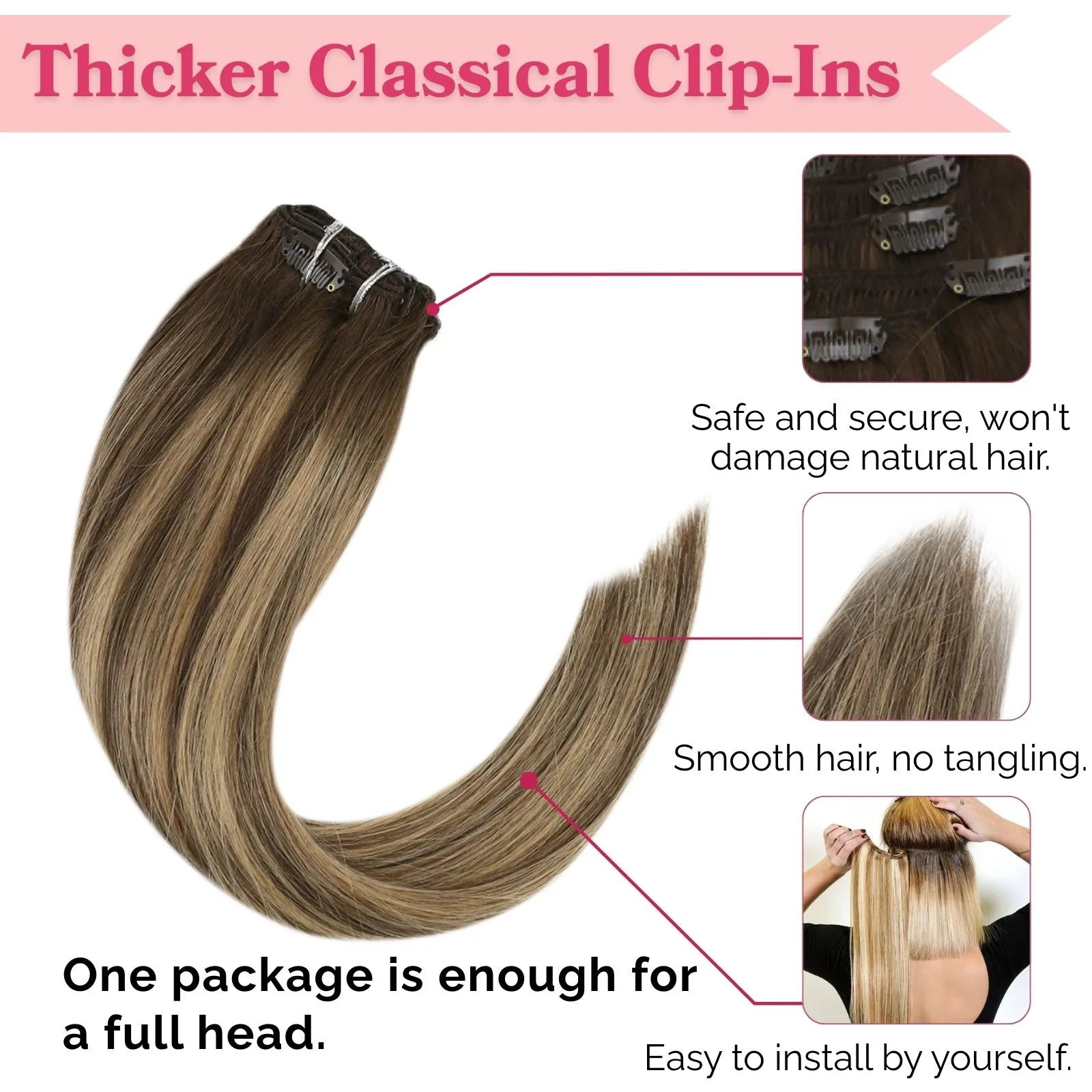 balayage brown with blonde clip in extensions