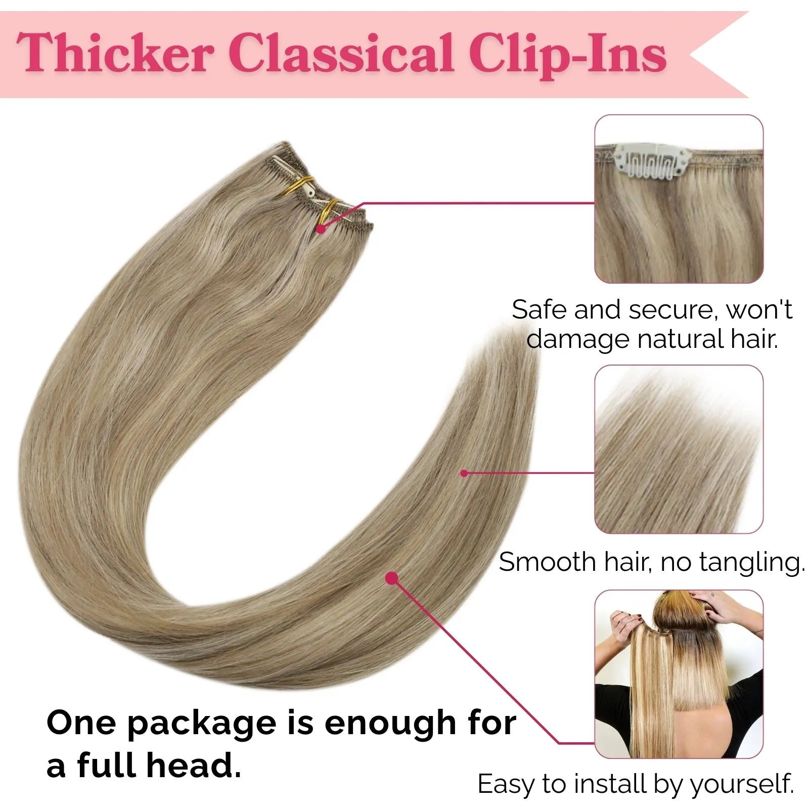 thicker classical clip ins remy human hair