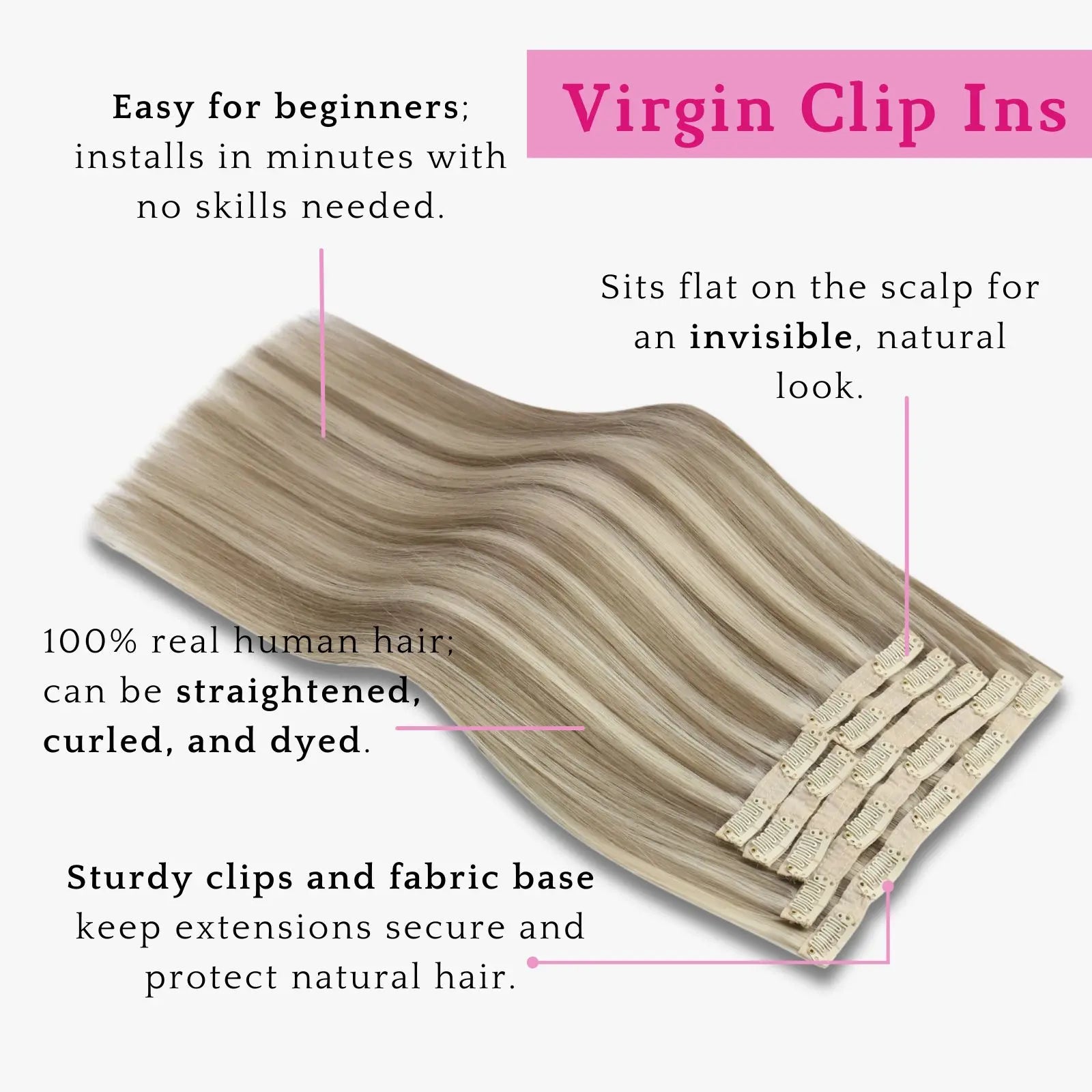 virgin clip in hair extensions Beige Blonde Highlighted