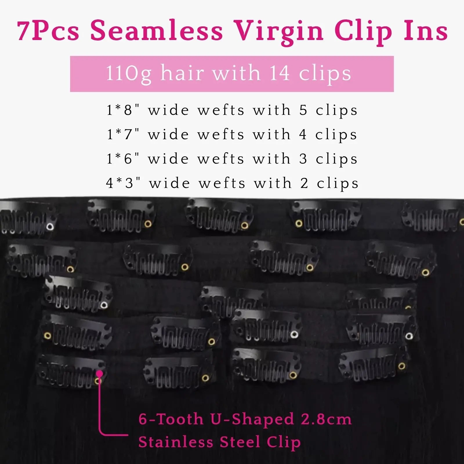 7Pcs Clip in Hair Extensions Jet Black