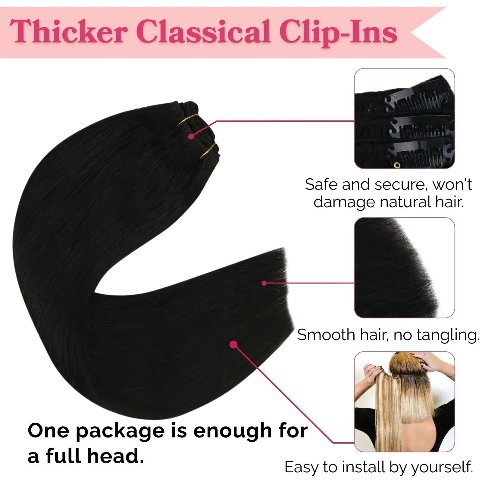 black clip in hair extensions 150G
