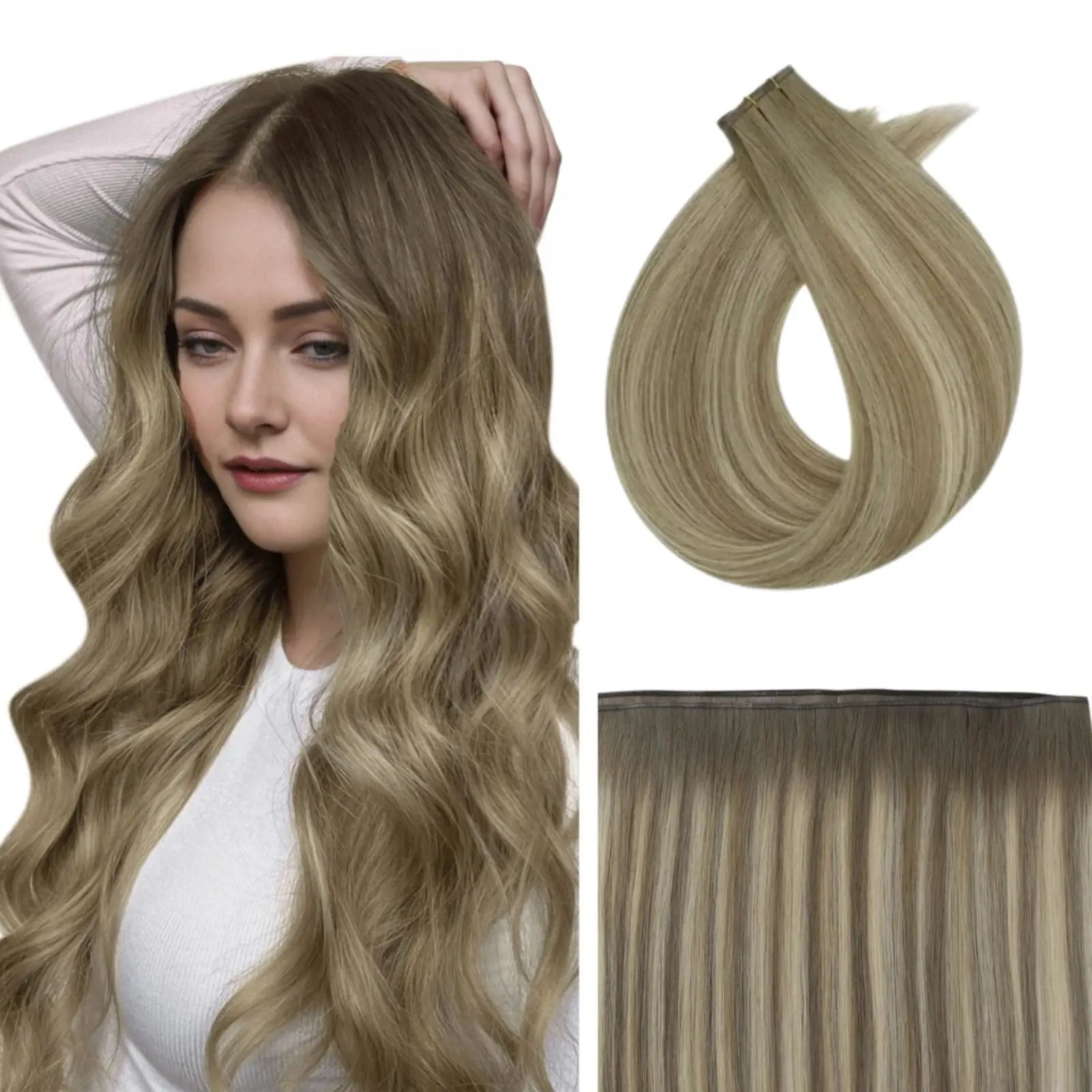 Invisible Silk Flat Weft Virgin Human Hair Balayage Light Brown Mixed Blonde #8/8/613