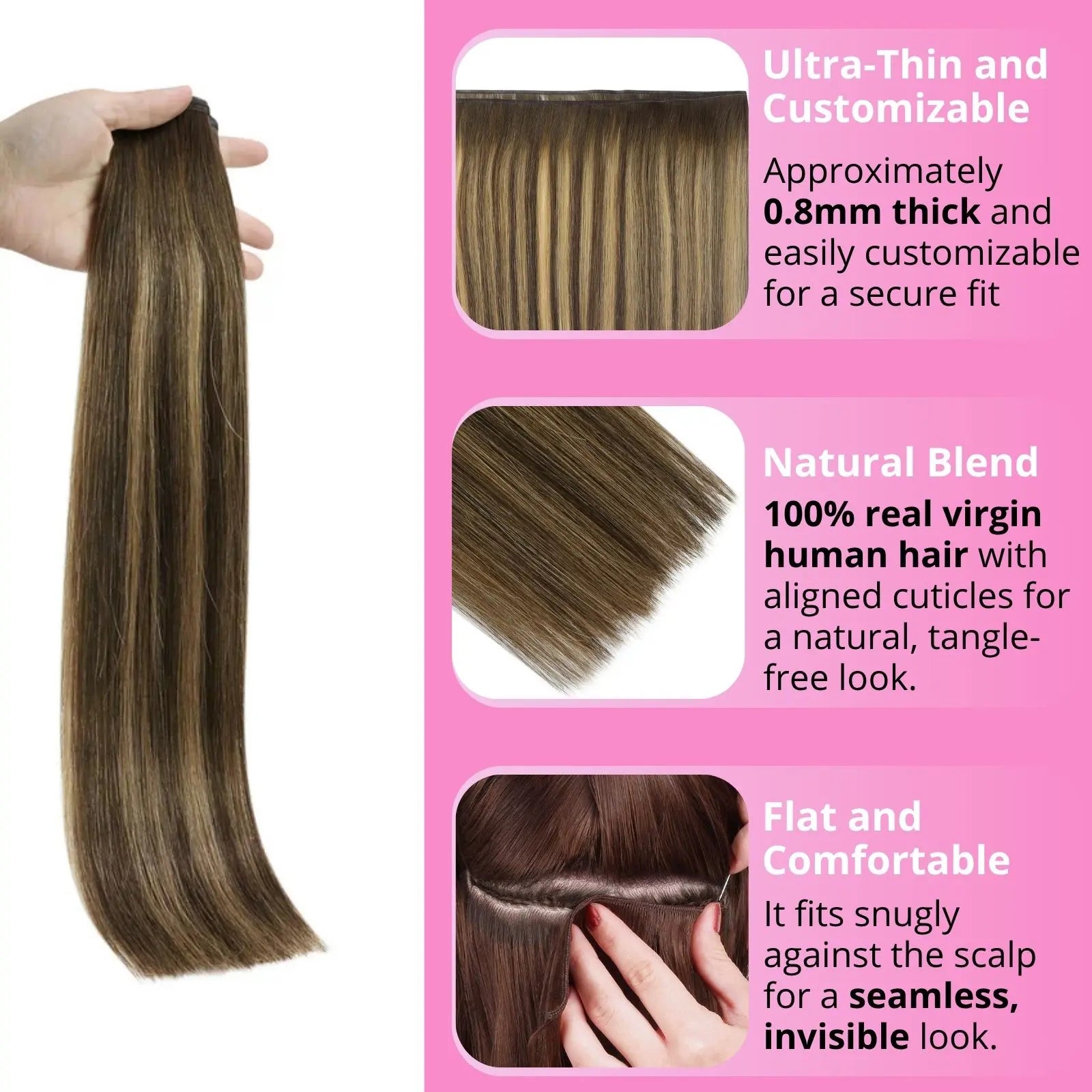 seamless virgin falt silk weft hair extensions
