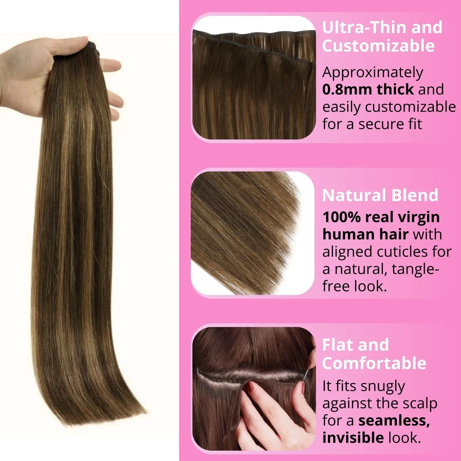 invisible human hair bundles balayage brown