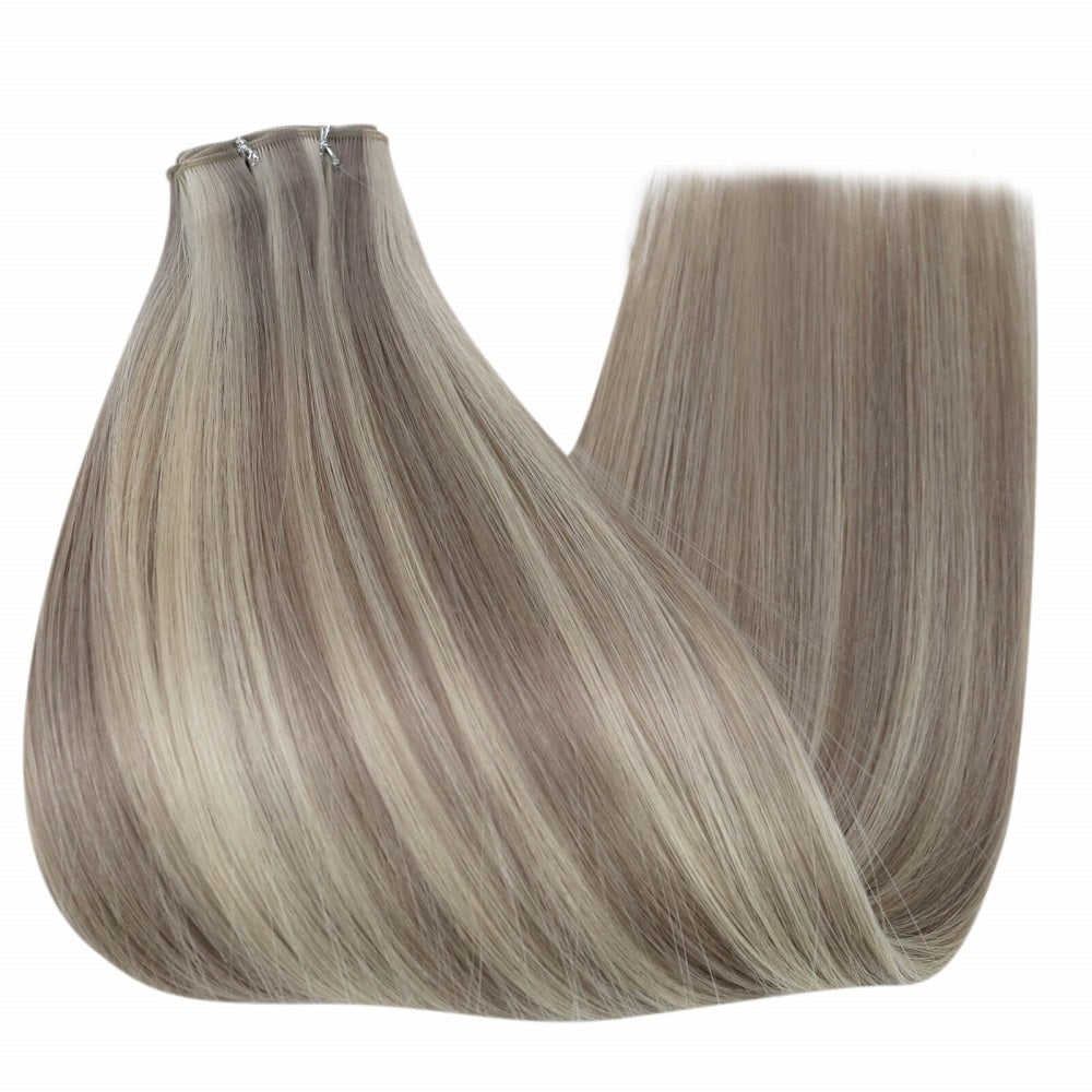 invisible human hair bundles genius weft hair extensions highlighted blonde