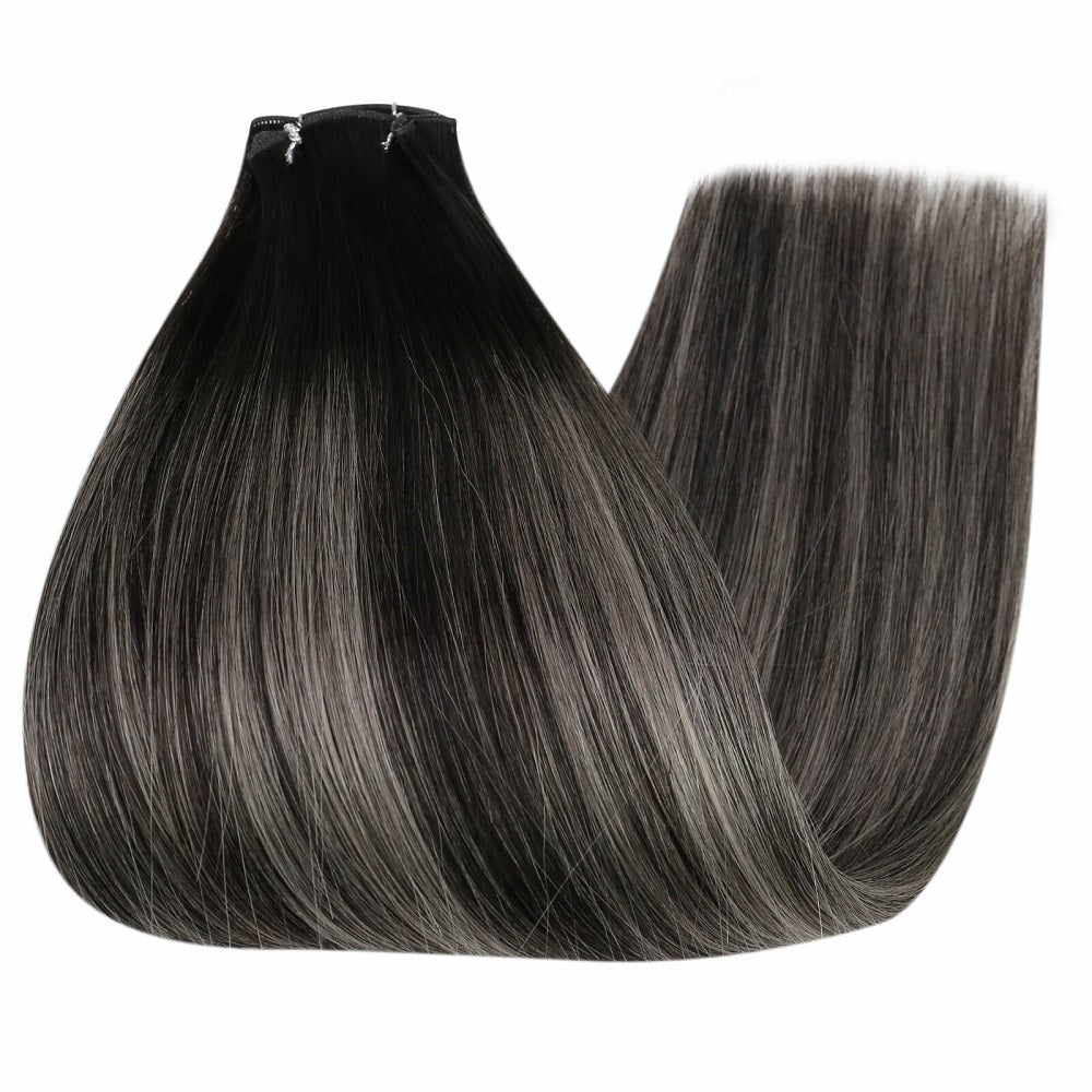 genius weft hair extensions black with silver