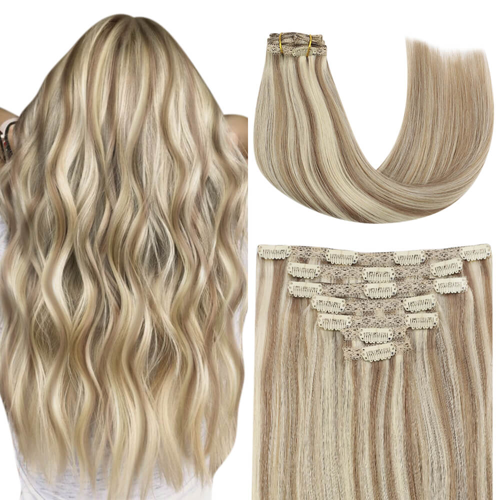 Clip Ins Hair Extensions Blonde-Brown-Sasha Curl - True + Pure