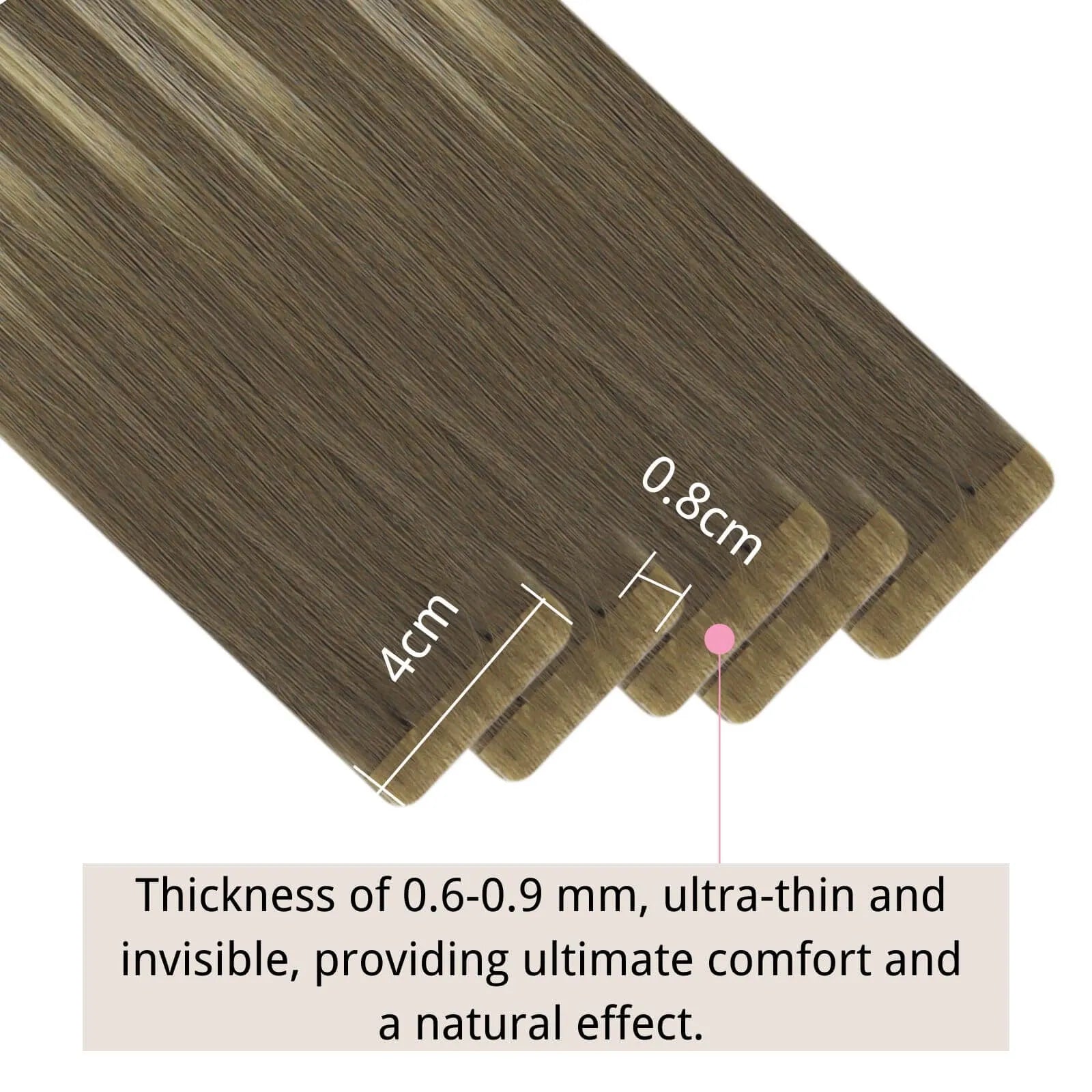 virgin injection tape in hair extensions dark brown with blonde