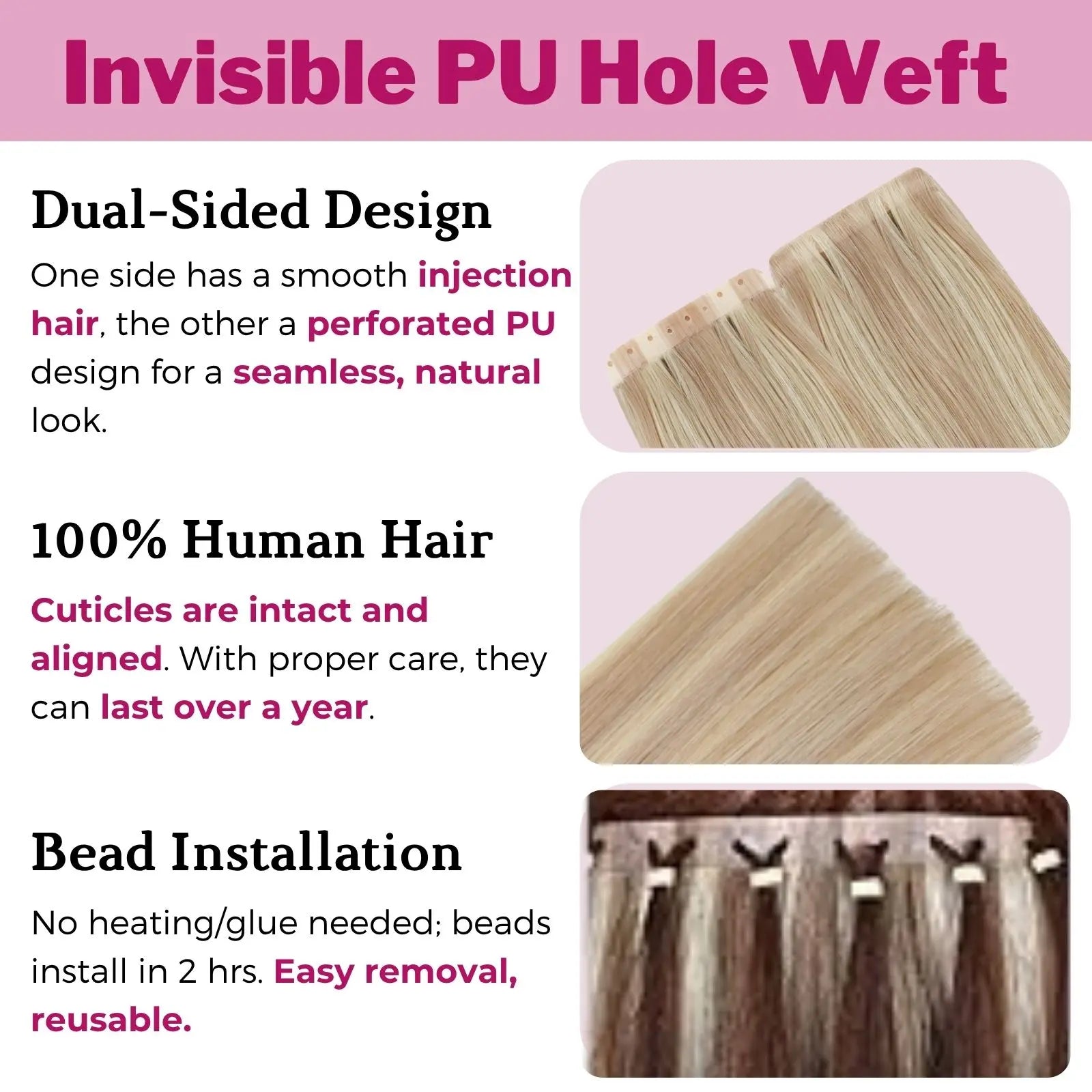 100% virgin human hair butterfly weft extensions